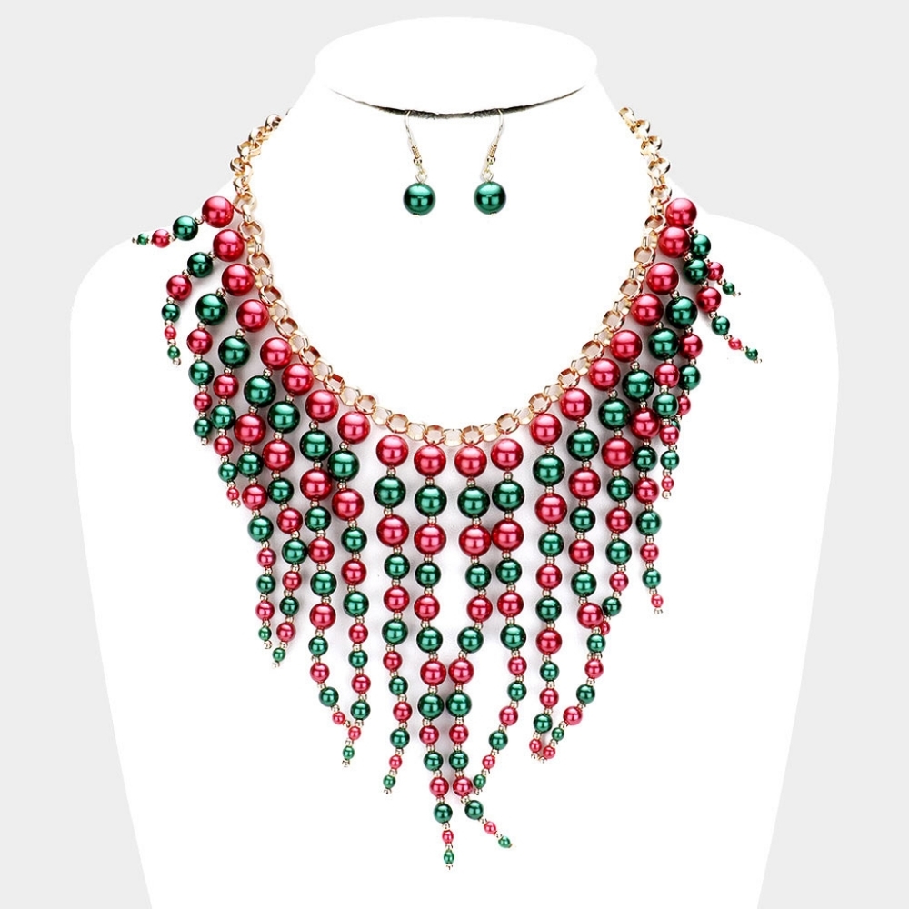 Pearl Statement Fringe Bib Necklace